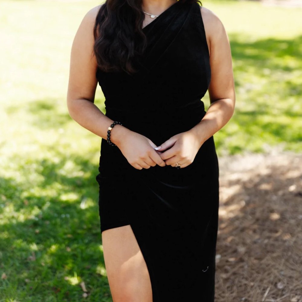 Black Velvet One Shoulder Dress